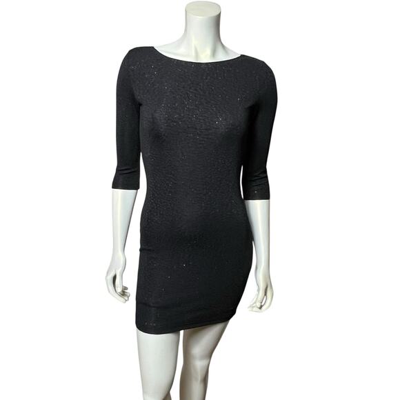 Windsor Black Sparkle Bodycon Mini Dress Open Back 3/4 Sleeve Party Small - Picture 1 of 8